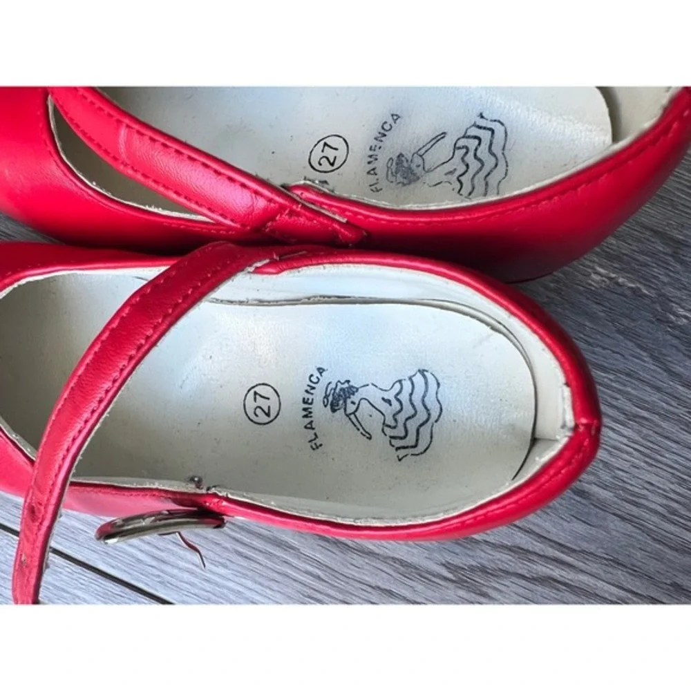 Flamenca Kids Red Mary Jane‎ Dance Shoes Block Heel Buckle Strap Size 27
